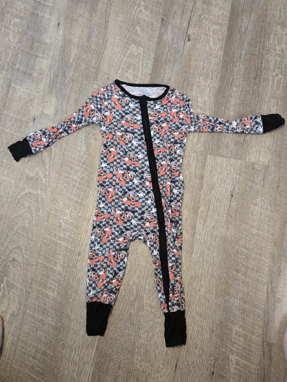 Unbranded Bamboo Kids Long-Sleeve One-Piece Pajamas in Coral and Black